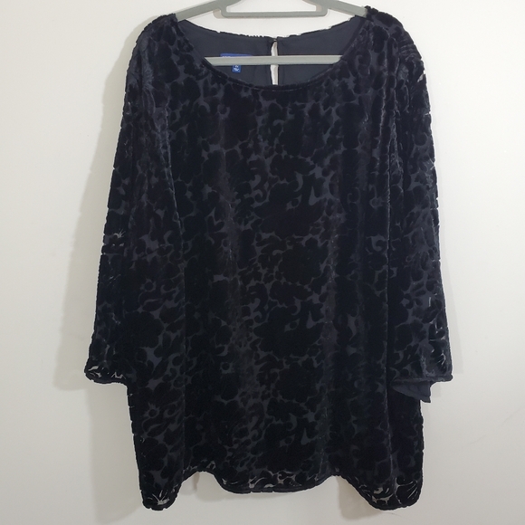 Talbots RSVP Floral Velvet Burnout Blouse Top Black Size 3X Witchy Whimsigoth - Picture 3 of 11